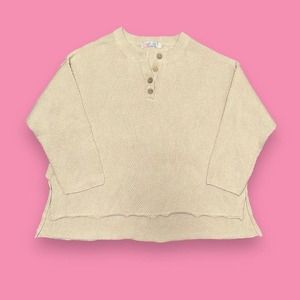 Free People Beach Hailee Boho Henley Tight Knit Pullover Relaxed Sweater Size M